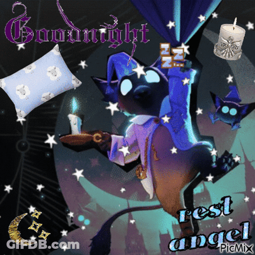 Cat Holding Candle Saying Goodnight Rest Angel GIF