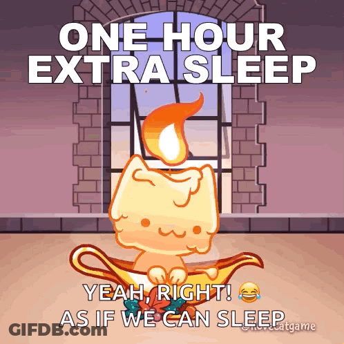 Cat Holding Candle Says One Hour Extra Sleep GIF