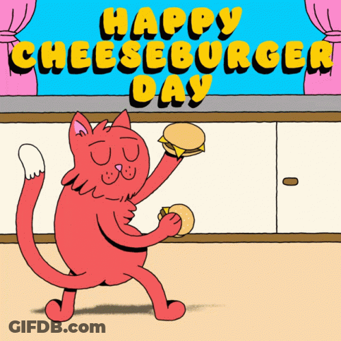 Cat Holding Cheeseburger Happy Cheeseburger Day GIF