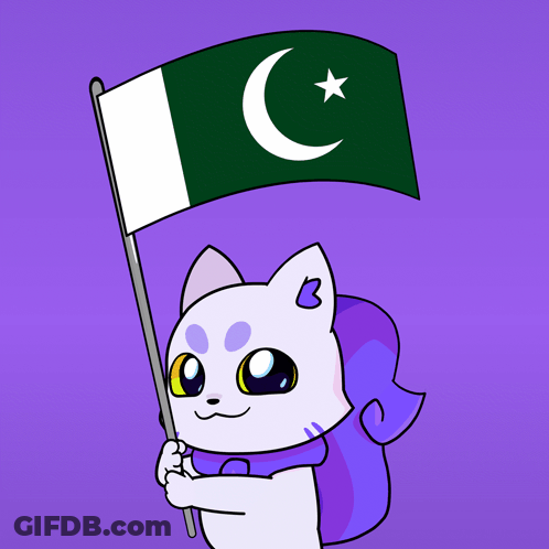 Cat Holding Crescent Moon Flag GIF