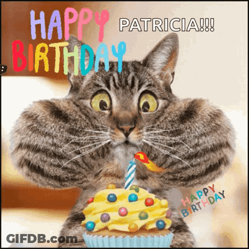 Cat Holding Cupcake Saying Happy Birthday GIF