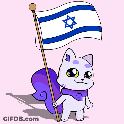 Cat Holding Flag With Jewish Star GIF