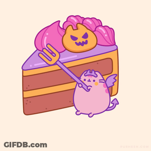 Cat Holding Fork Next To Cake GIF