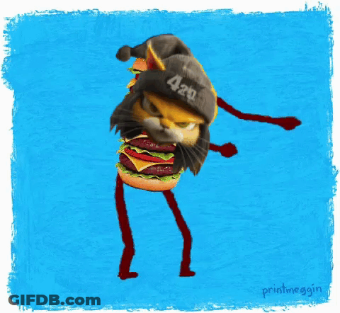 Cat Holding Hamburger Wearing Hat Saying 420 GIF