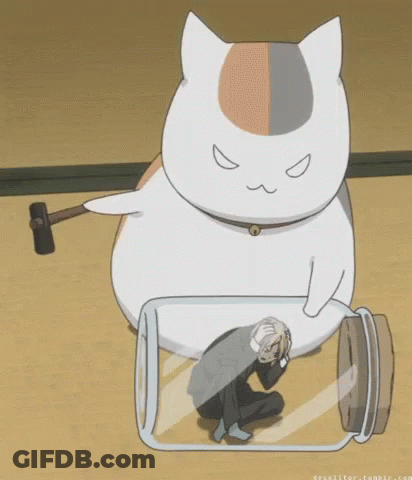Cat Holding Hammer And Man Kneeling In Jar GIF