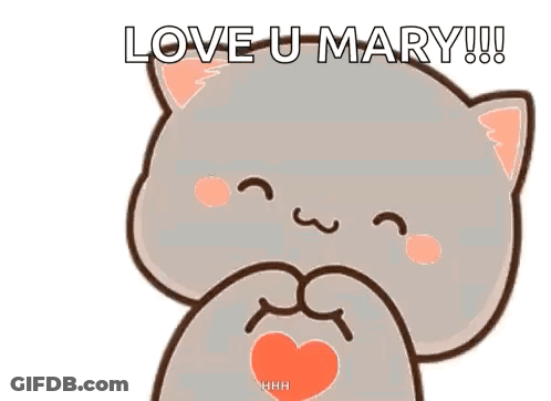 Cat Holding Heart Saying Love U Mary GIF