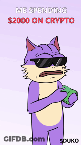 Cat Holding Money Saying Me Spending $2000 On Crypto GIF