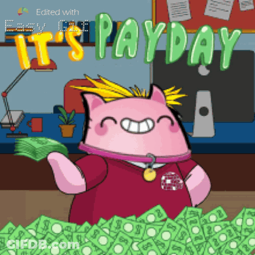 Cat Holding Money With It's Payday Text GIF