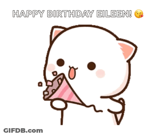 Cat Holding Party Hat Happy Birthday Eileen GIF