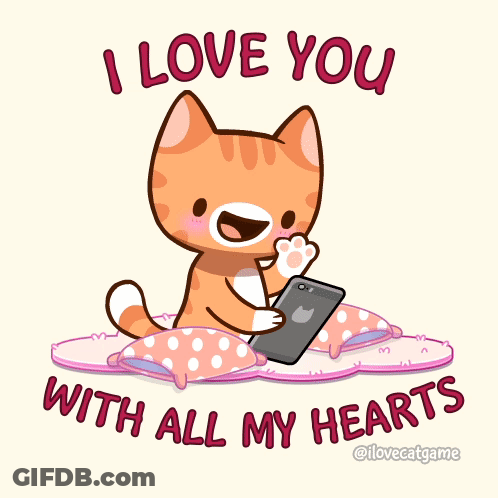 Cat Holding Phone With Hearts GIF