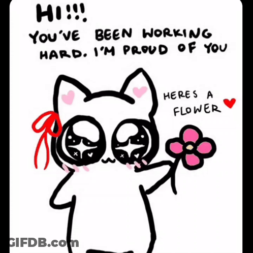 Cat Holding Pink Flower Saying Proud Of You GIF
