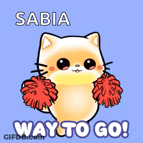 Cat Holding Pom Poms Saying Sabia Way To Go GIF