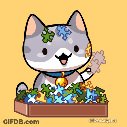Cat Holding Puzzle Piece In Box With @Ilovecatgame GIF