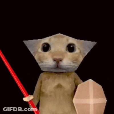 Cat Holding Red Sword And Shield GIF