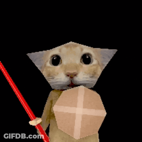 Cat Holding Red Sword And Shield GIF
