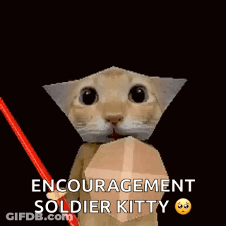 Cat Holding Red Sword And Shield Saying Encouragement Soldier Kitty GIF