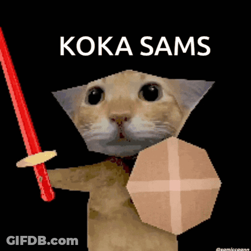 Cat Holding Sword And Shield Koka Sams GIF