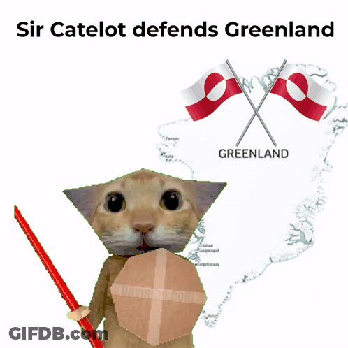 Cat Holding Sword And Shield Sir Catelot Defends Greenland GIF