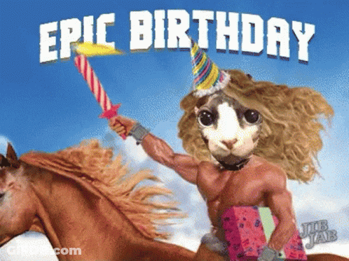 Cat Holding Sword Riding Horse Epic Birthday GIF