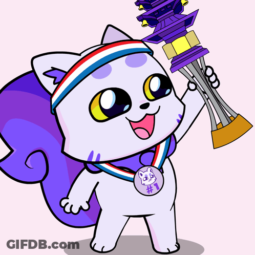 Cat Holding Trophy With Number 1 GIF
