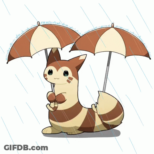 Cat Holding Two Umbrellas In Rain GIF