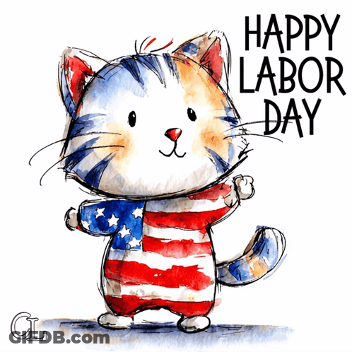 Cat In American Flag Shirt Happy Labor Day GIF