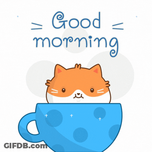 Cat In Blue Cup Good Morning GIF