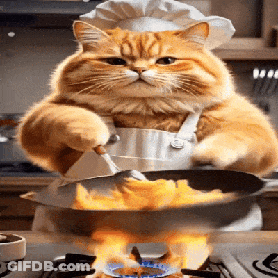 Cat In Chef Hat And Apron Cooking GIF