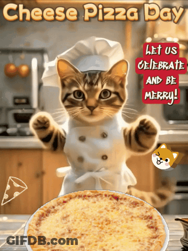 Cat In Chef Hat And Apron Holding Pizza GIF