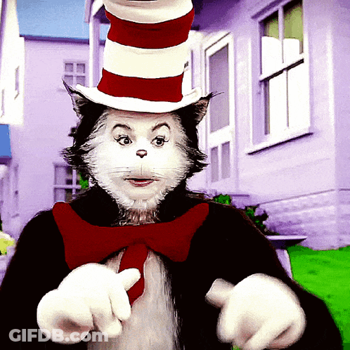Cat In Hat And Bow Tie Pointing GIF