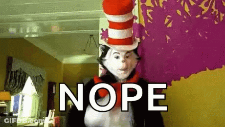 Cat In Hat Costume With Nope On Wall GIF