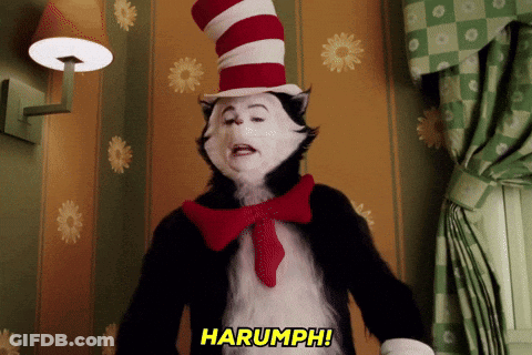Cat In Hat Harumph In Bedroom GIF