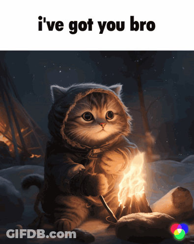 Cat In Hoodie Sitting Next To Fire GIF