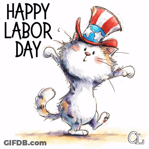 Cat In Patriotic Hat Happy Labor Day GIF