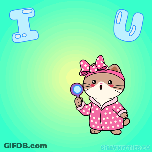 Cat In Pink Polka Dot Robe Blowing Bubbles Saying I Love You GIF