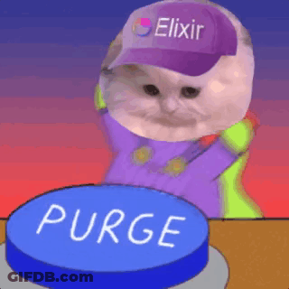 Cat In Purple Hat Pressing Purge Button GIF