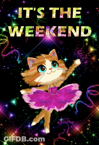 Cat In Purple Tutu Saying It's The Weekend GIF