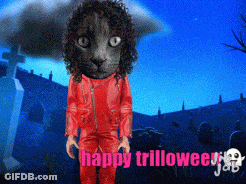 Cat In Red Jacket And Pants Happy Trilloween GIF