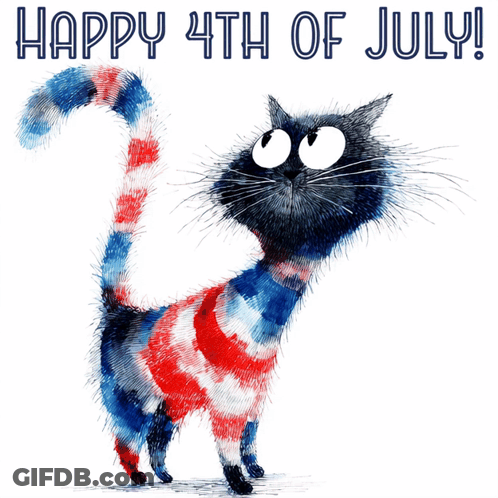 Cat In Red White Blue Striped Shirt Says Happy 4Th Of July GIF
