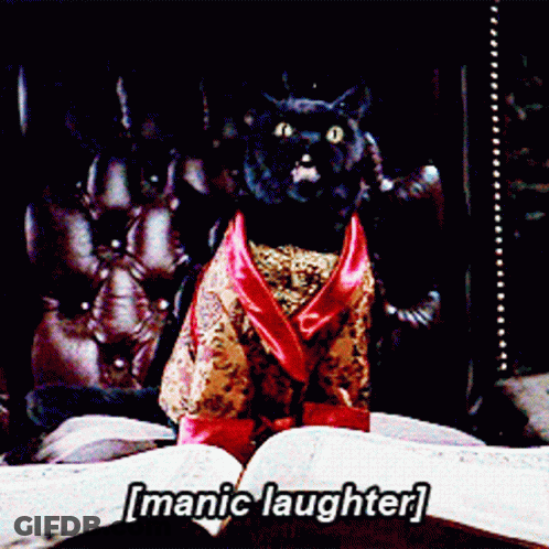 Cat In Robe With Manic Laughter GIF