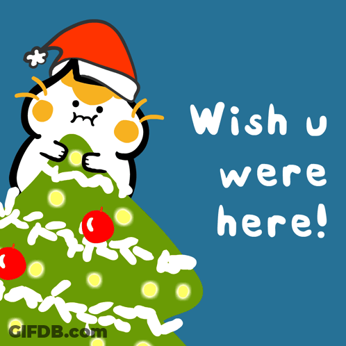 Cat In Santa Hat Christmas Card Wish U Were Here GIF