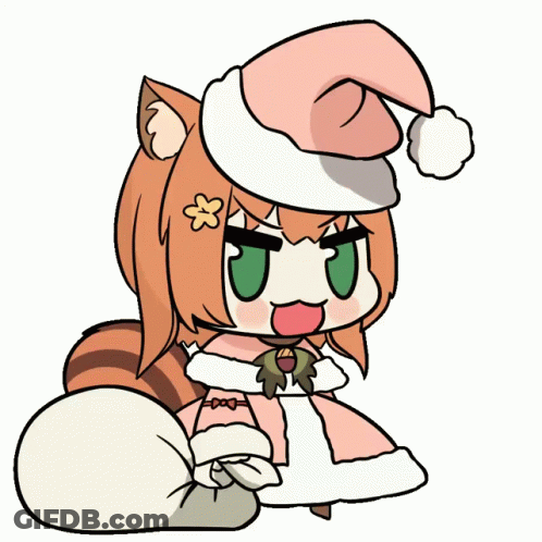 Cat In Santa Hat Holding Bag GIF