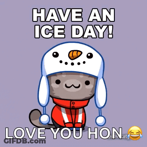 Cat In Snowman Hat Saying Have An Ice Day Love You Hon GIF