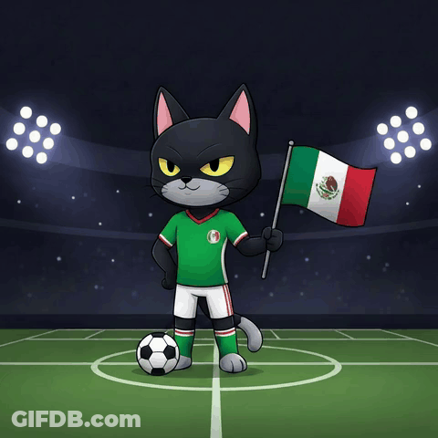 Cat In Soccer Uniform Holding Mexican Flag GIF