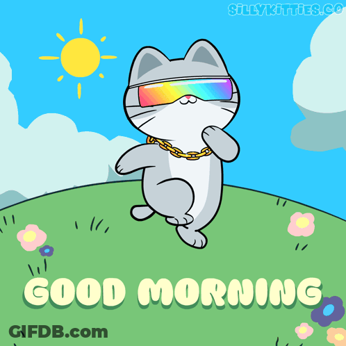 Cat In Sunglasses And Chain Saying Good Morning GIF