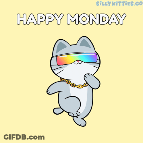 Cat In Sunglasses And Gold Chain Says Happy Monday GIF