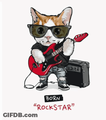 Cat In Sunglasses Playing Guitar Born Rockstar GIF
