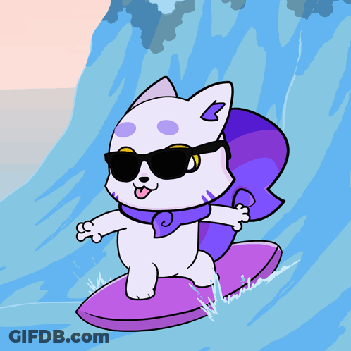 Cat In Sunglasses Riding A Wave GIF