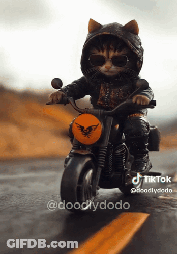 Cat In Sunglasses Riding Motorcycle TikTok GIF
