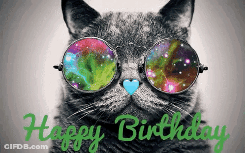 Cat In Sunglasses With Heart On Nose Saying Happy Birthday GIF